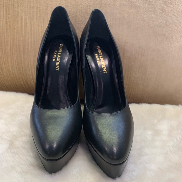 Saint Laurent YSL Black Leather+gold platform pump - Picture 3 of 8
